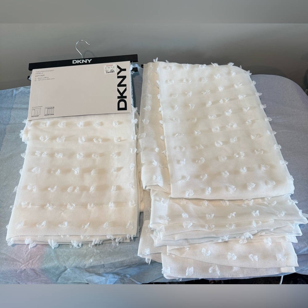 DKNY White Textured Panel Curtains